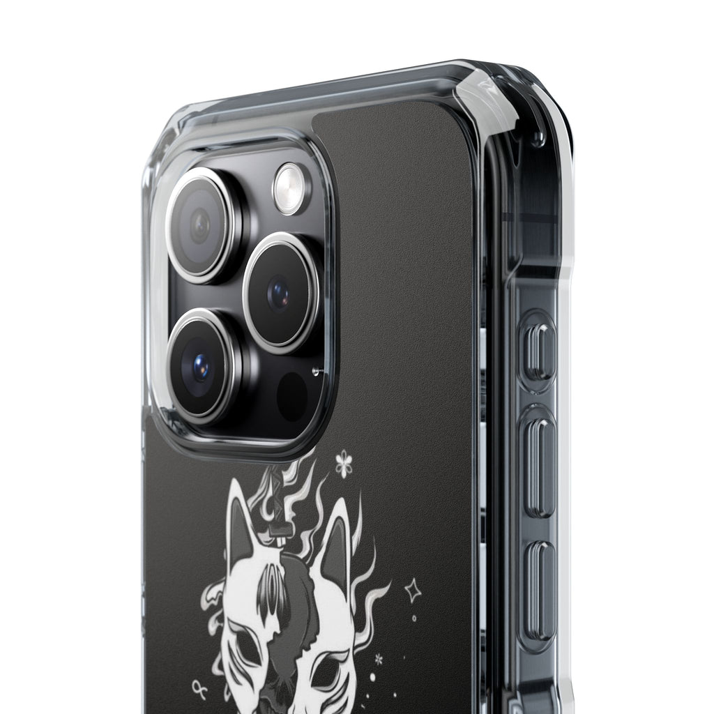 Clear Magnetic Phone Case — Dual Fox Mask White Ink Design