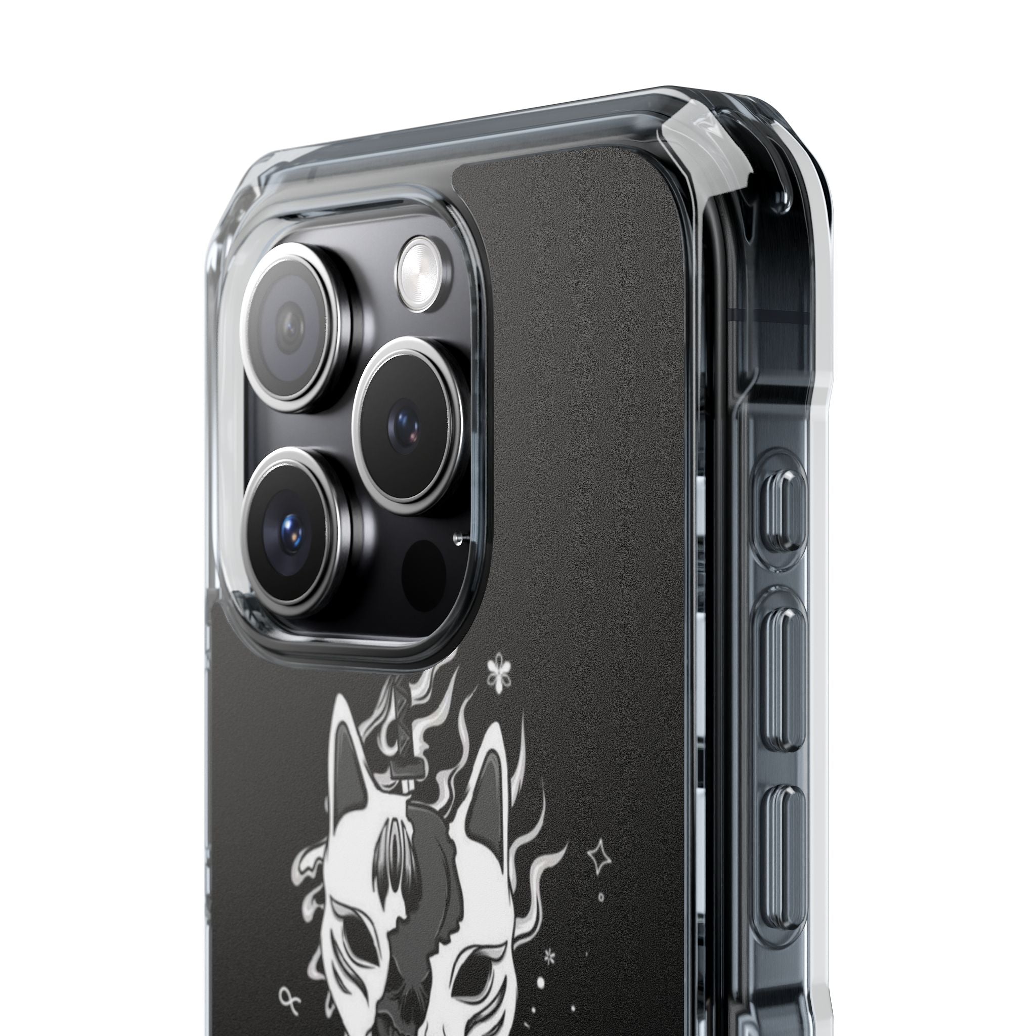Clear Magnetic Phone Case — Dual Fox Mask White Ink Design