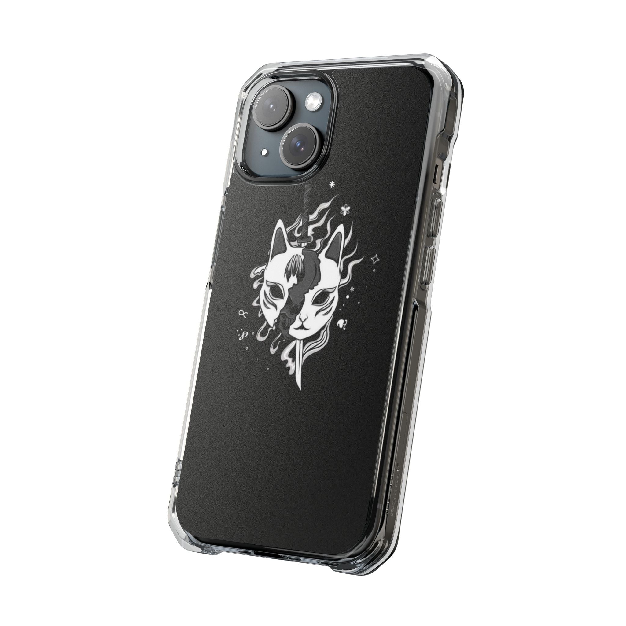 Clear Magnetic Phone Case — Dual Fox Mask White Ink Design