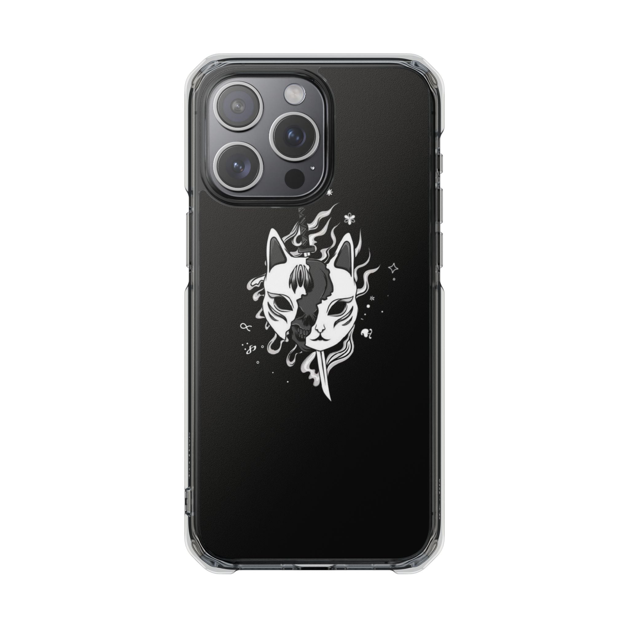 Clear Magnetic Phone Case — Dual Fox Mask White Ink Design