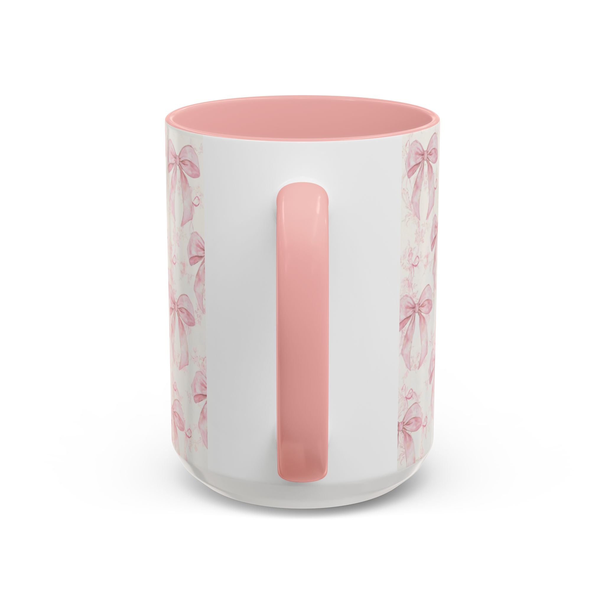 Pink Bow Pattern Accent Coffee Mug — Feminine Floral Ribbon Design, 11/15 oz