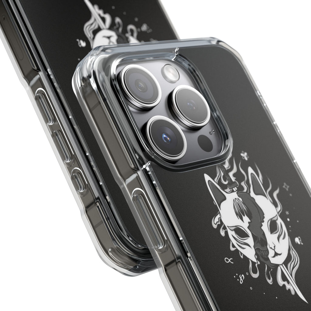 Clear Magnetic Phone Case — Dual Fox Mask White Ink Design