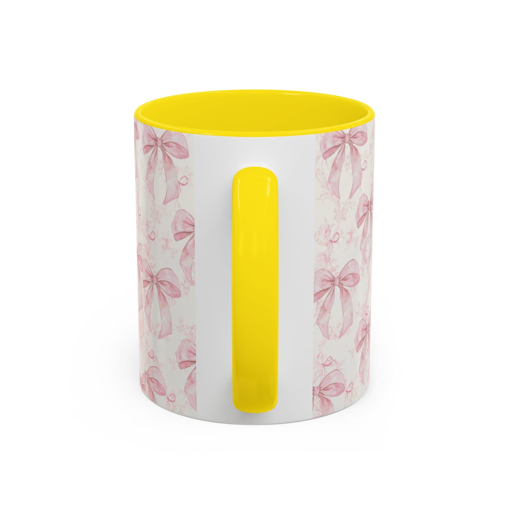 Pink Bow Pattern Accent Coffee Mug — Feminine Floral Ribbon Design, 11/15 oz