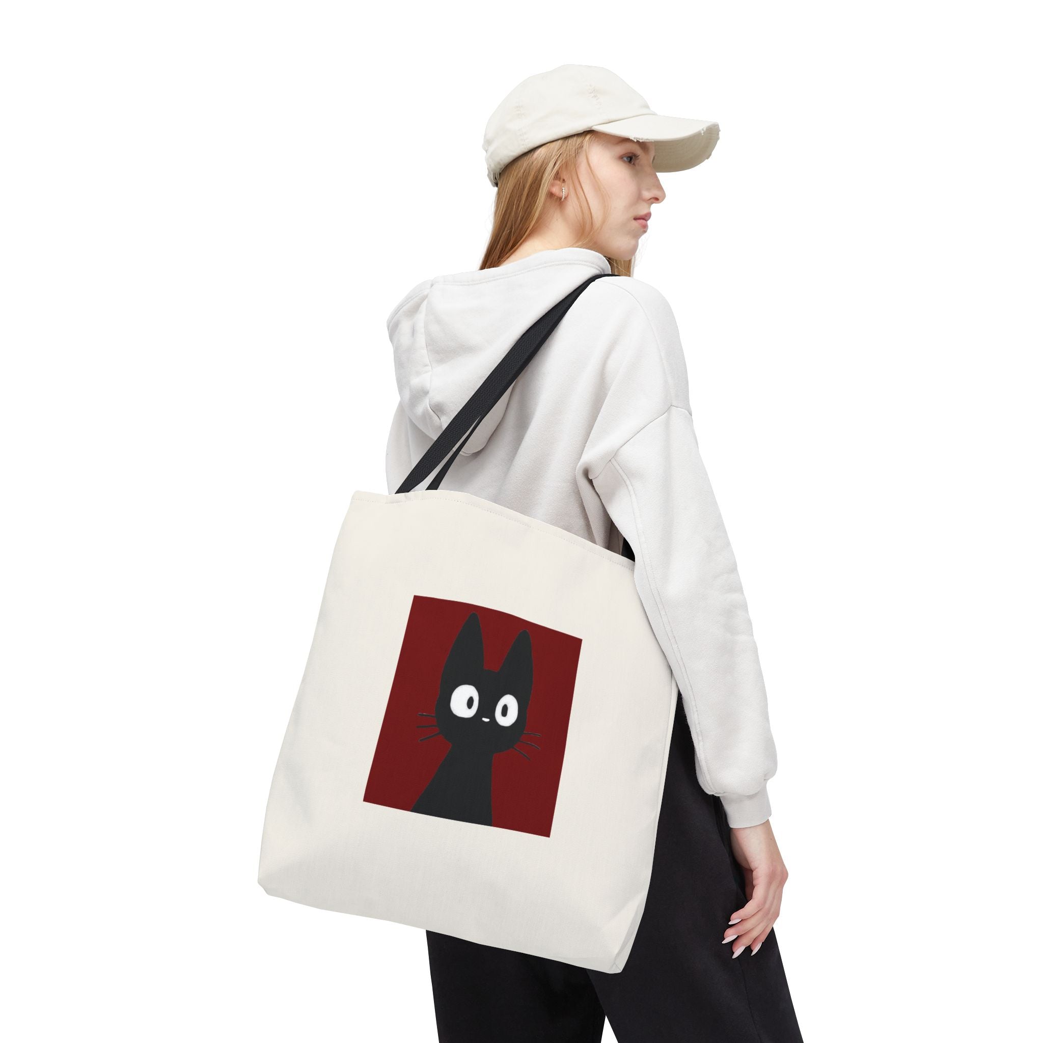 Cute Black Cat Tote Bag – Kawaii Cat Illustration Canvas Tote