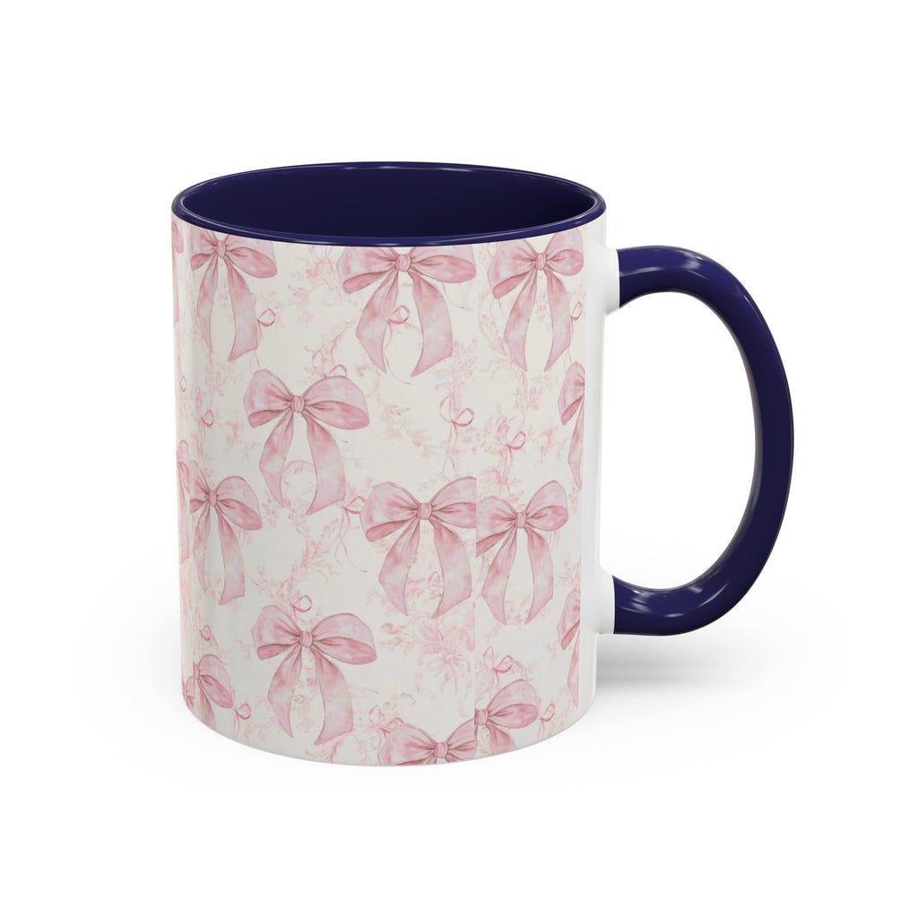 Pink Bow Pattern Accent Coffee Mug — Feminine Floral Ribbon Design, 11/15 oz