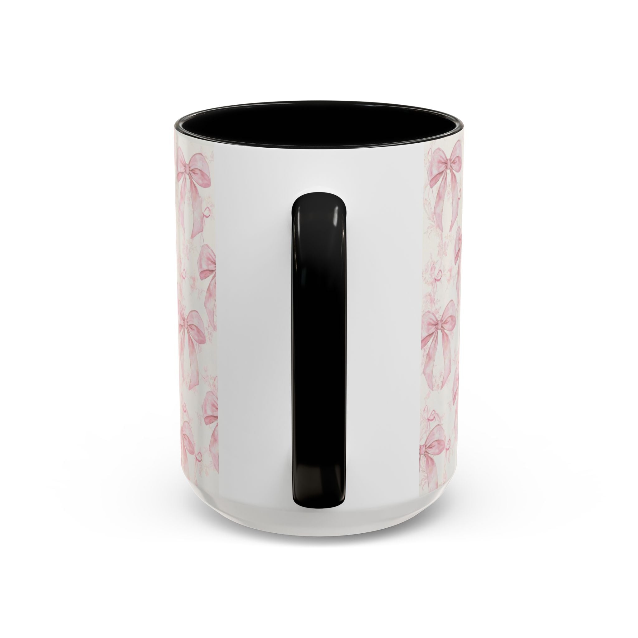 Pink Bow Pattern Accent Coffee Mug — Feminine Floral Ribbon Design, 11/15 oz