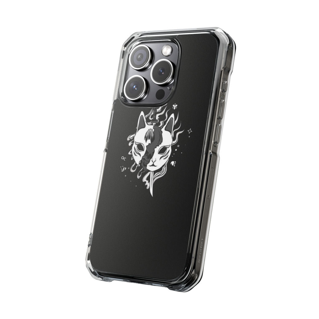 Clear Magnetic Phone Case — Dual Fox Mask White Ink Design