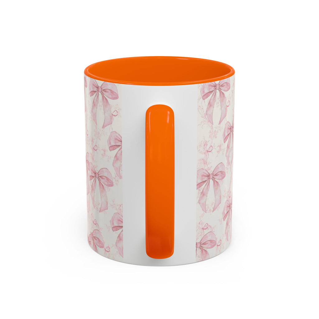 Pink Bow Pattern Accent Coffee Mug — Feminine Floral Ribbon Design, 11/15 oz