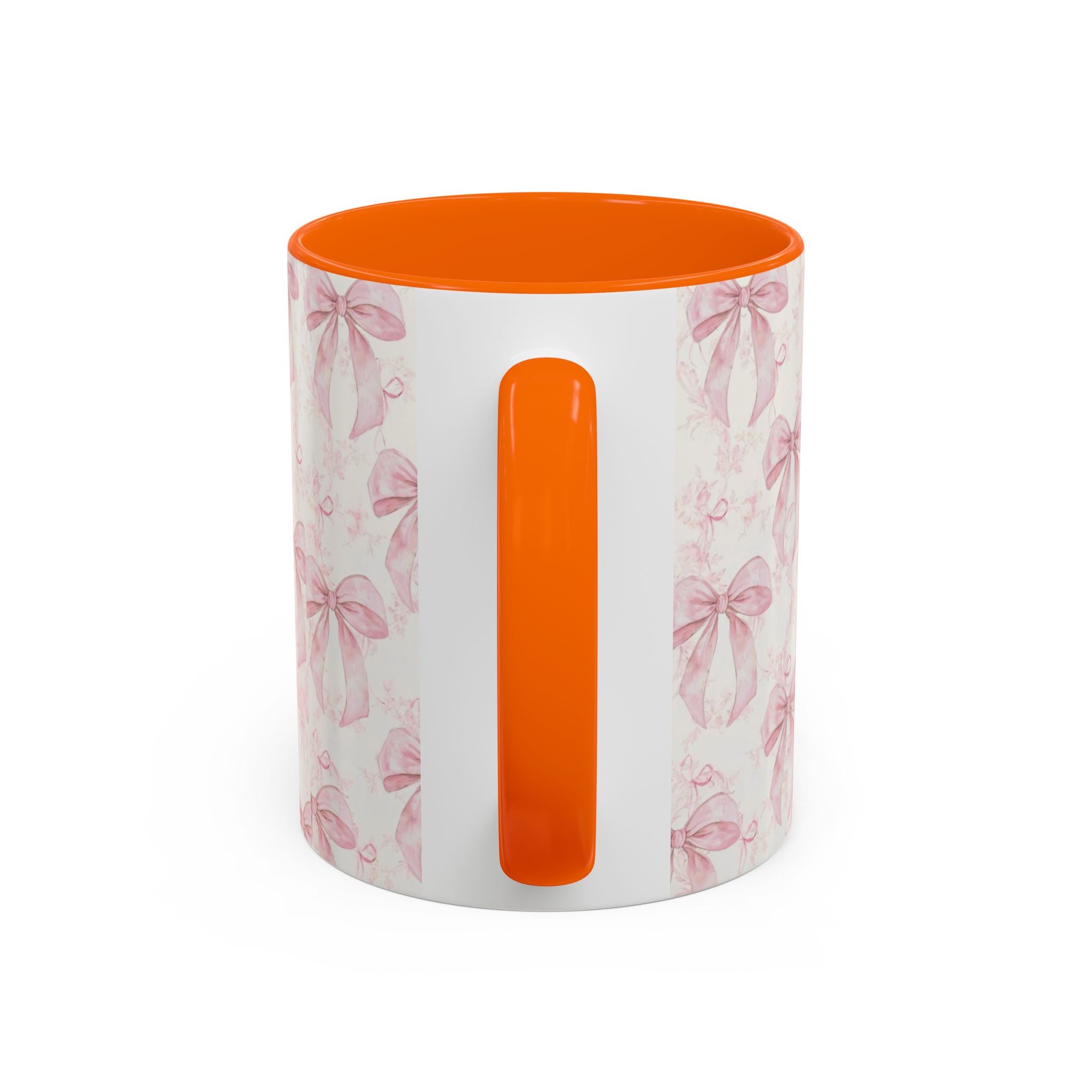 Pink Bow Pattern Accent Coffee Mug — Feminine Floral Ribbon Design, 11/15 oz