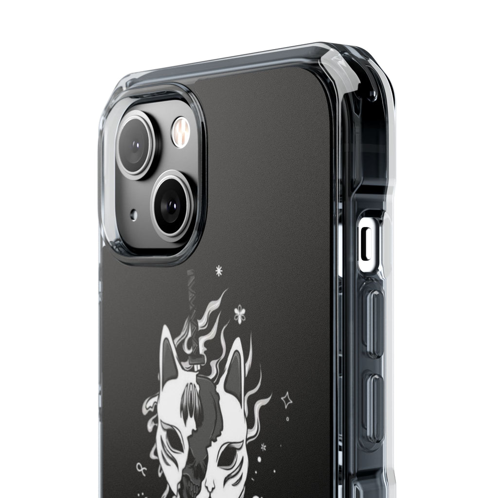 Clear Magnetic Phone Case — Dual Fox Mask White Ink Design