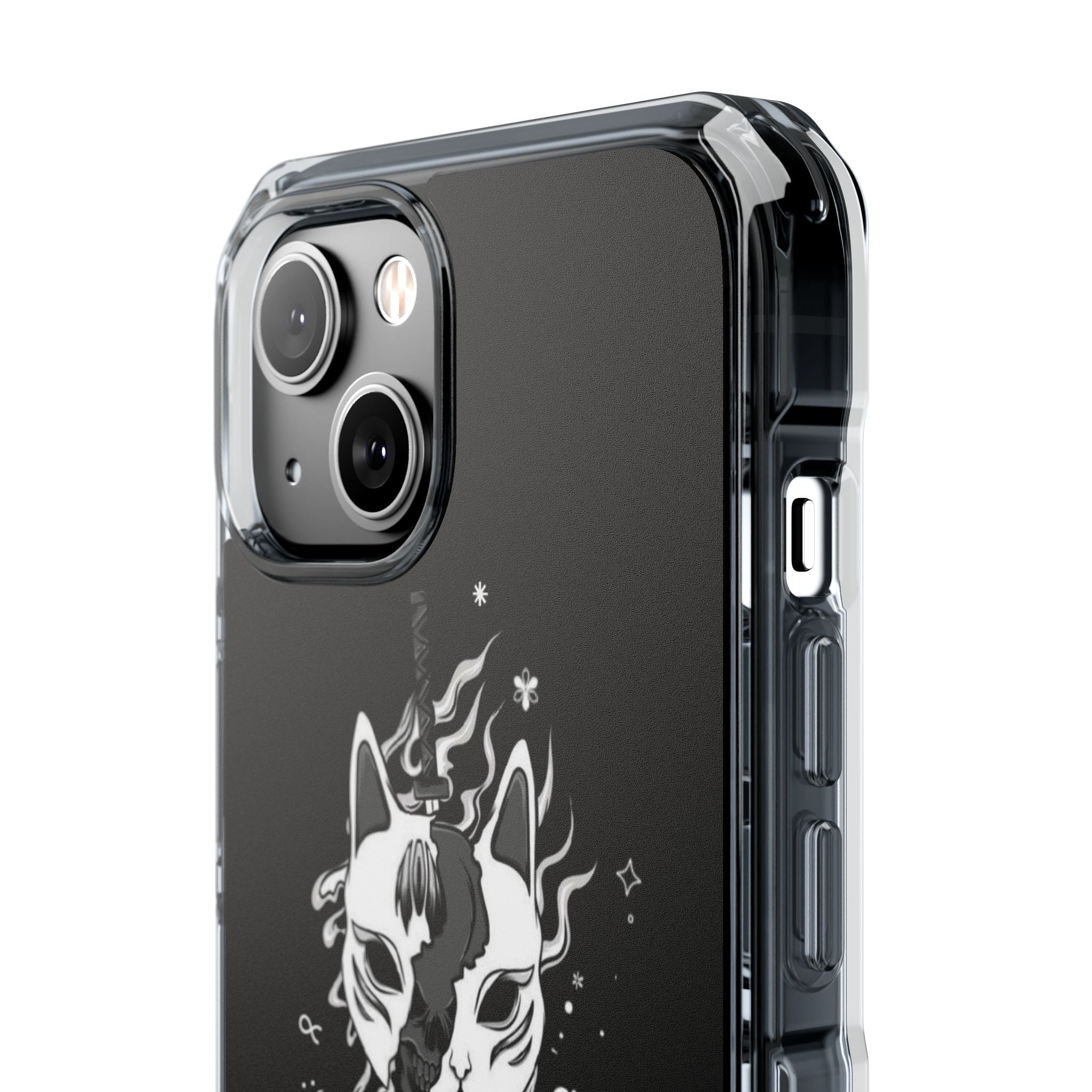 Clear Magnetic Phone Case — Dual Fox Mask White Ink Design