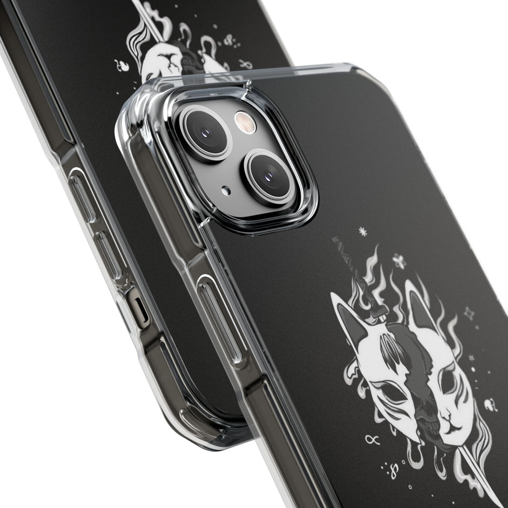 Clear Magnetic Phone Case — Dual Fox Mask White Ink Design
