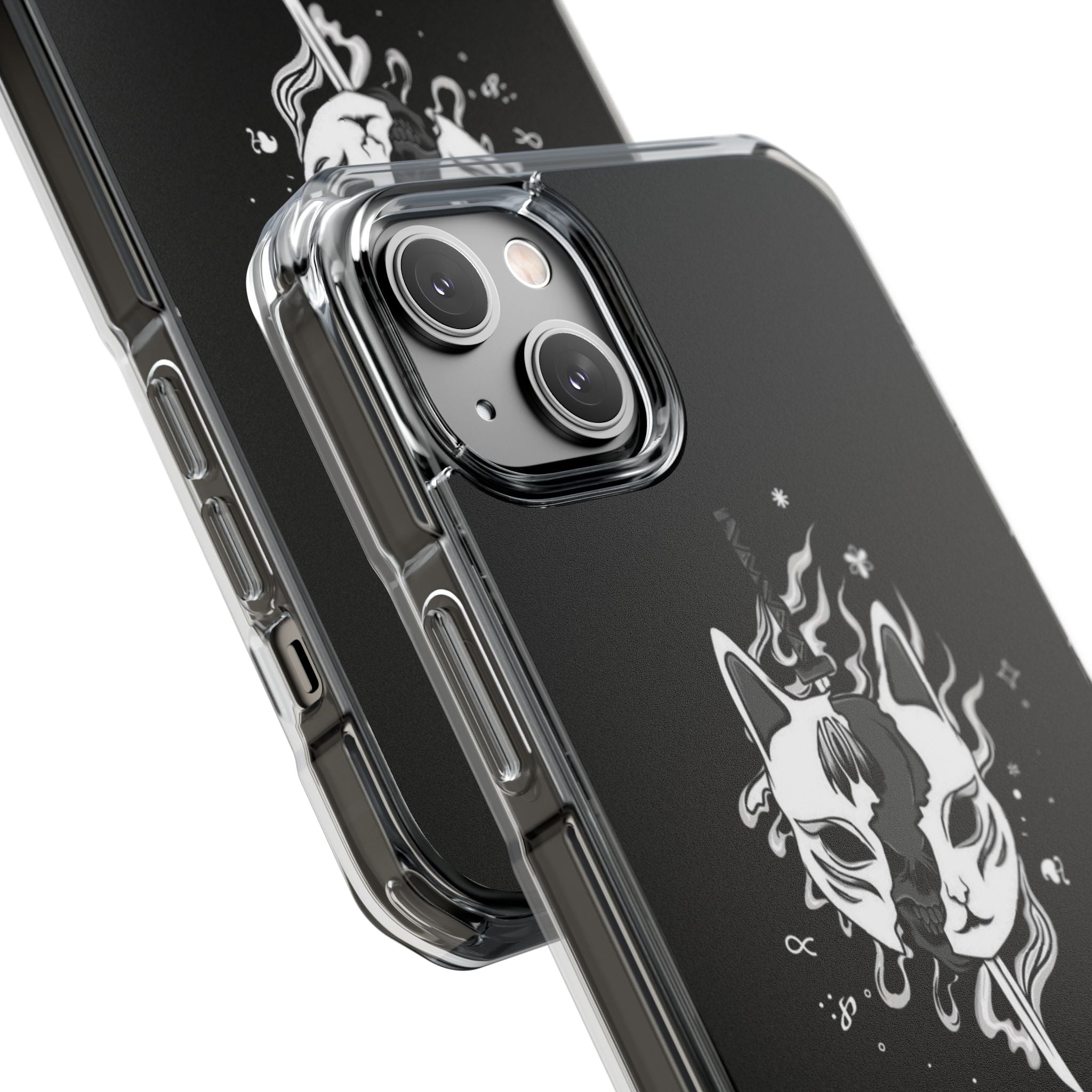 Clear Magnetic Phone Case — Dual Fox Mask White Ink Design
