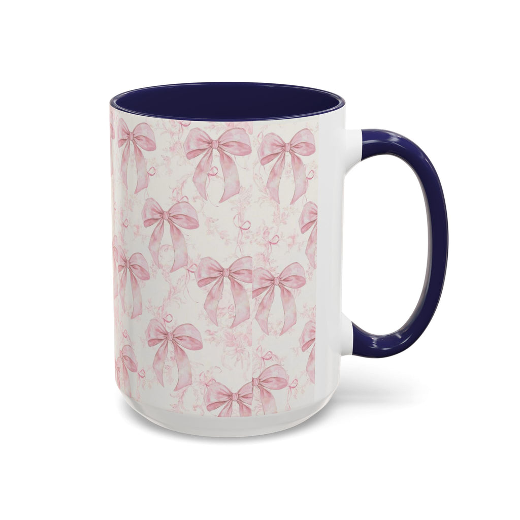 Pink Bow Pattern Accent Coffee Mug — Feminine Floral Ribbon Design, 11/15 oz