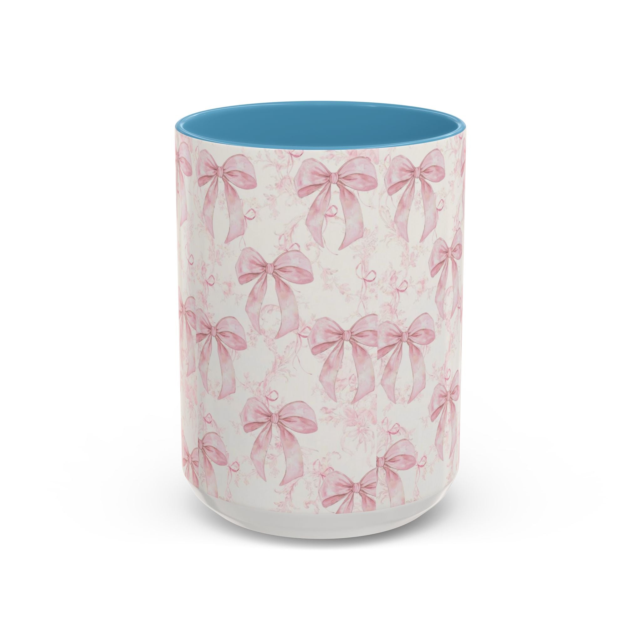Pink Bow Pattern Accent Coffee Mug — Feminine Floral Ribbon Design, 11/15 oz