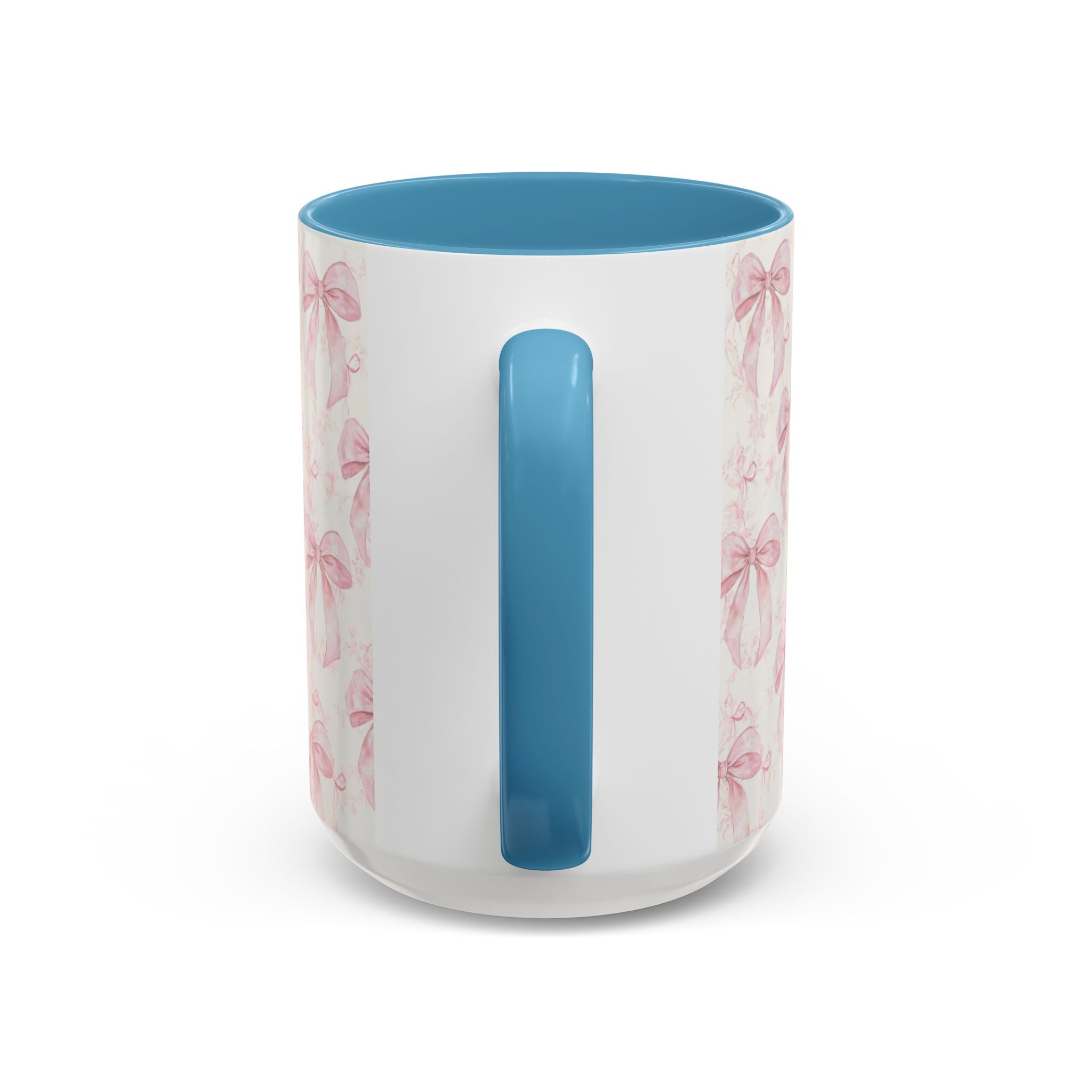 Pink Bow Pattern Accent Coffee Mug — Feminine Floral Ribbon Design, 11/15 oz