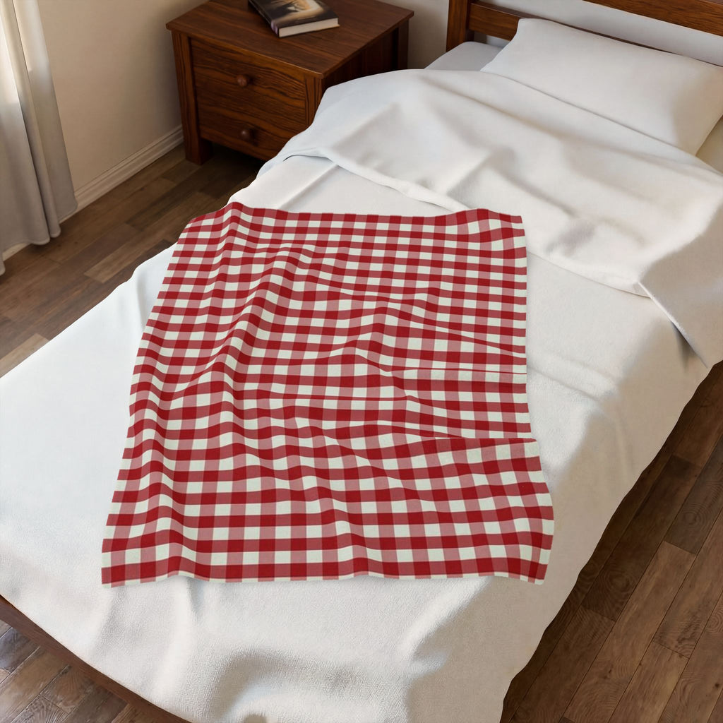 Velveteen Plush Blanket - Red Buffalo Check Throw | Cozy Farmhouse Plaid Throw Blanket