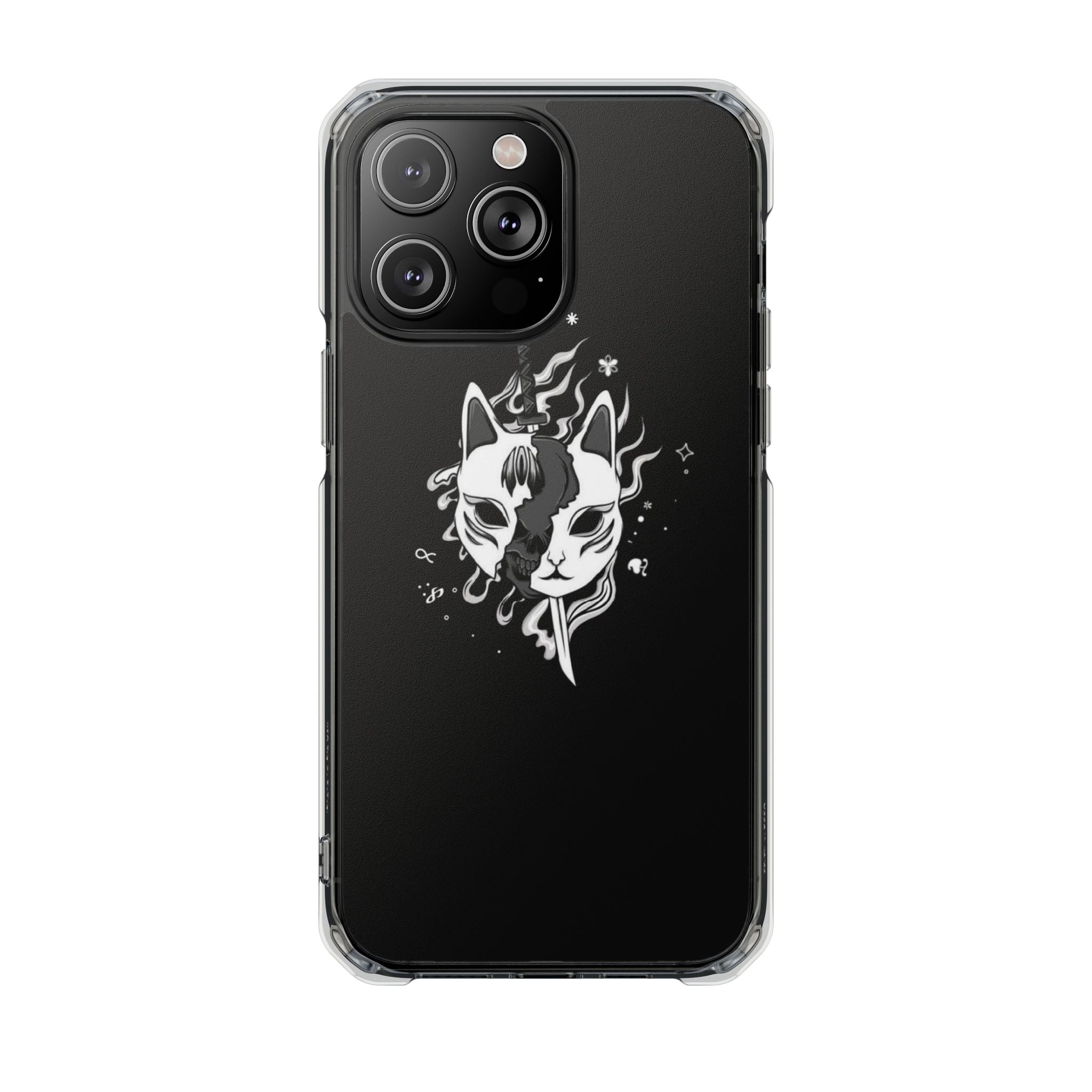Clear Magnetic Phone Case — Dual Fox Mask White Ink Design