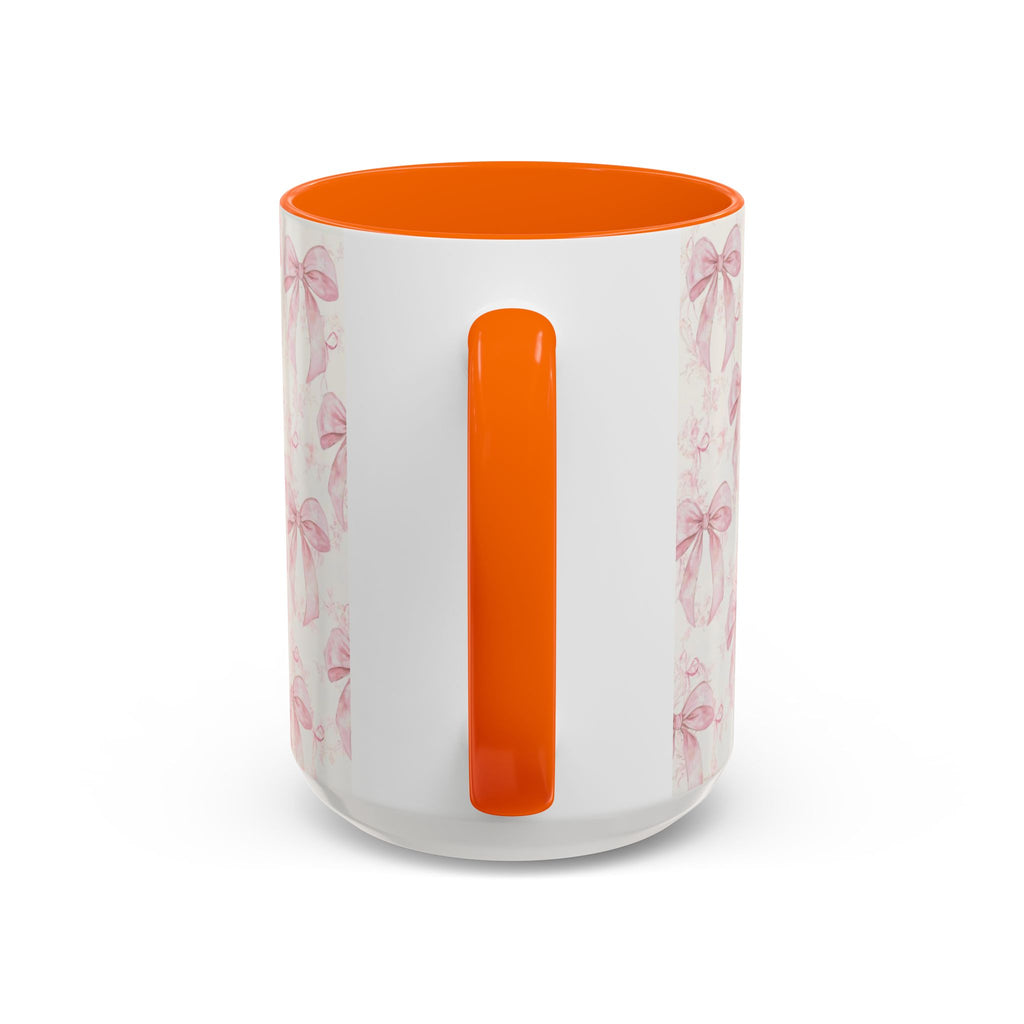 Pink Bow Pattern Accent Coffee Mug — Feminine Floral Ribbon Design, 11/15 oz