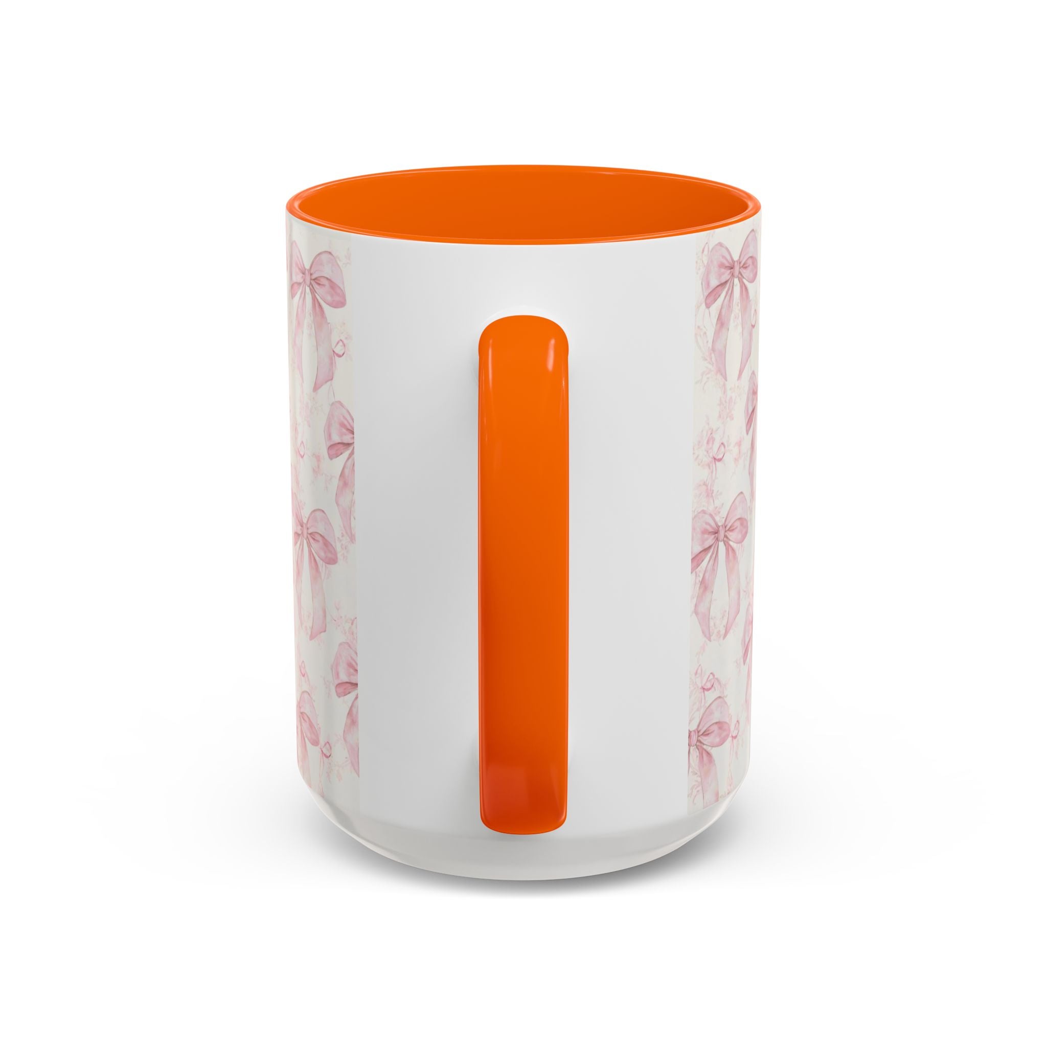 Pink Bow Pattern Accent Coffee Mug — Feminine Floral Ribbon Design, 11/15 oz