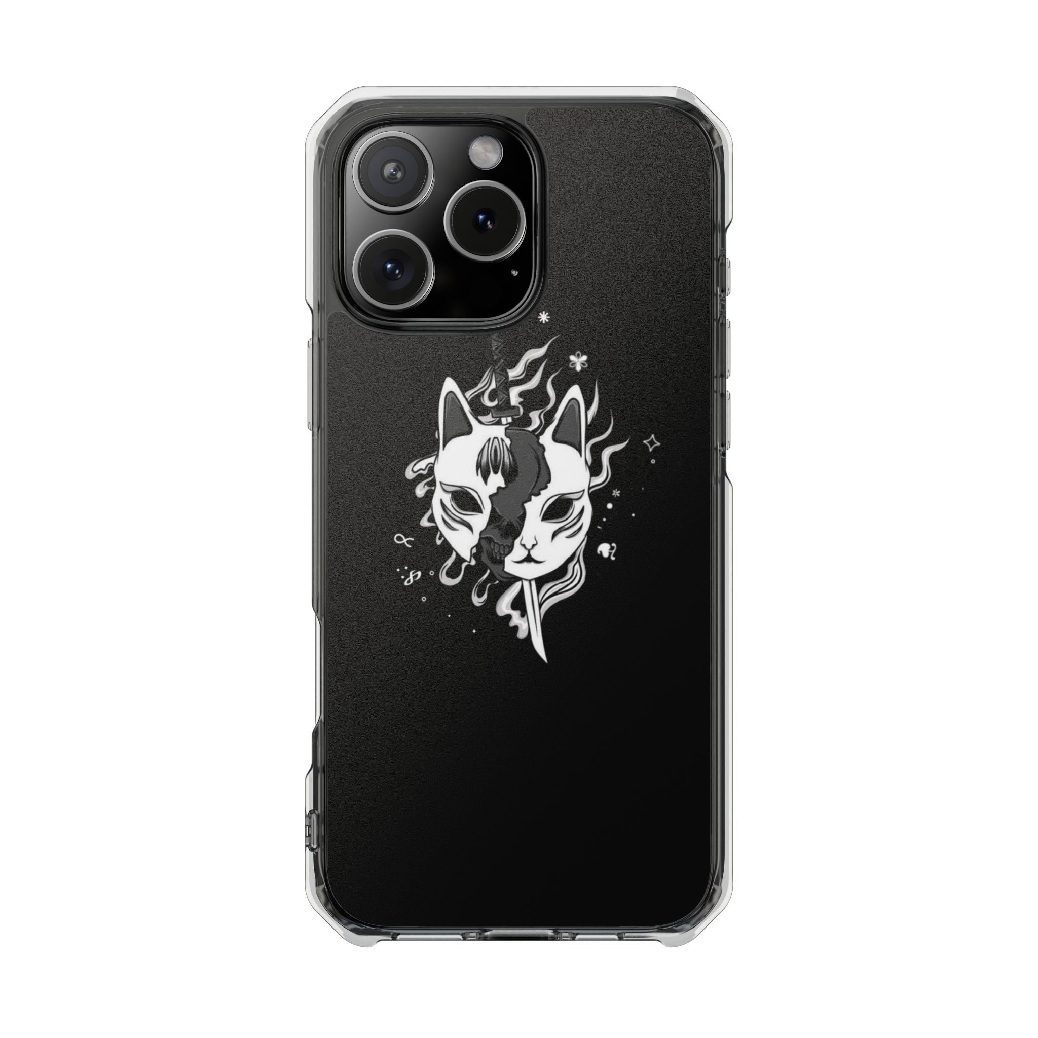 Clear Magnetic Phone Case — Dual Fox Mask White Ink Design