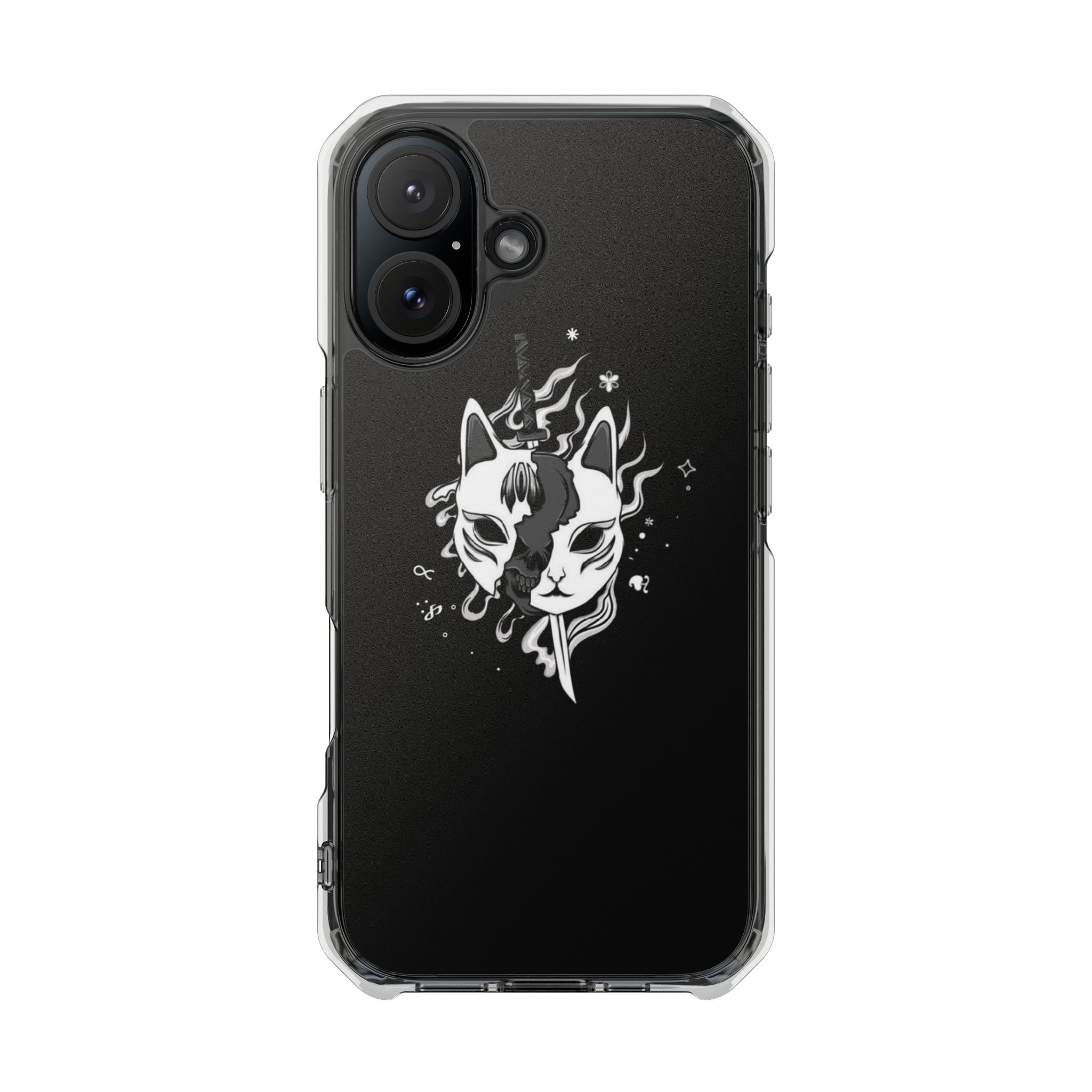 Clear Magnetic Phone Case — Dual Fox Mask White Ink Design