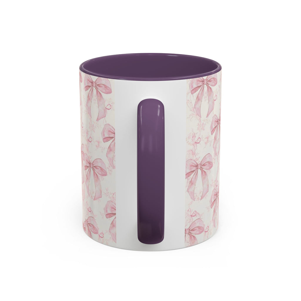 Pink Bow Pattern Accent Coffee Mug — Feminine Floral Ribbon Design, 11/15 oz