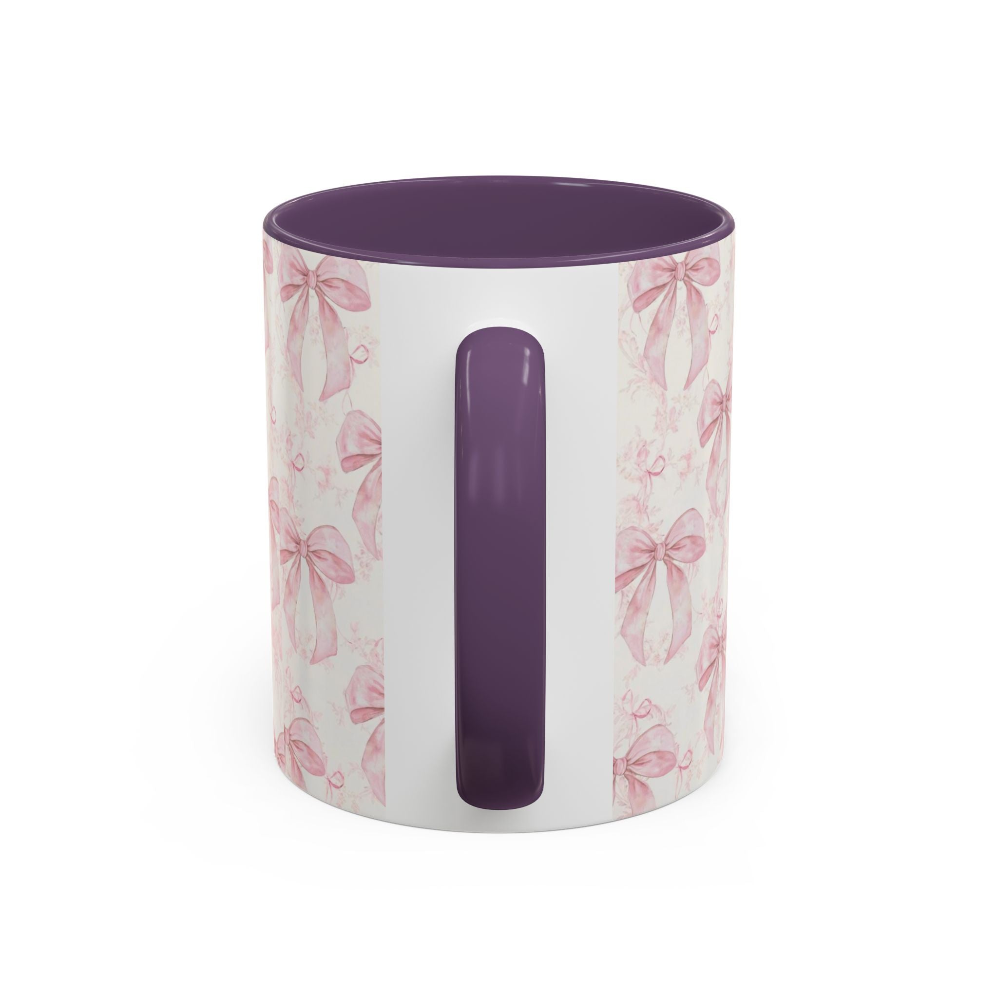 Pink Bow Pattern Accent Coffee Mug — Feminine Floral Ribbon Design, 11/15 oz