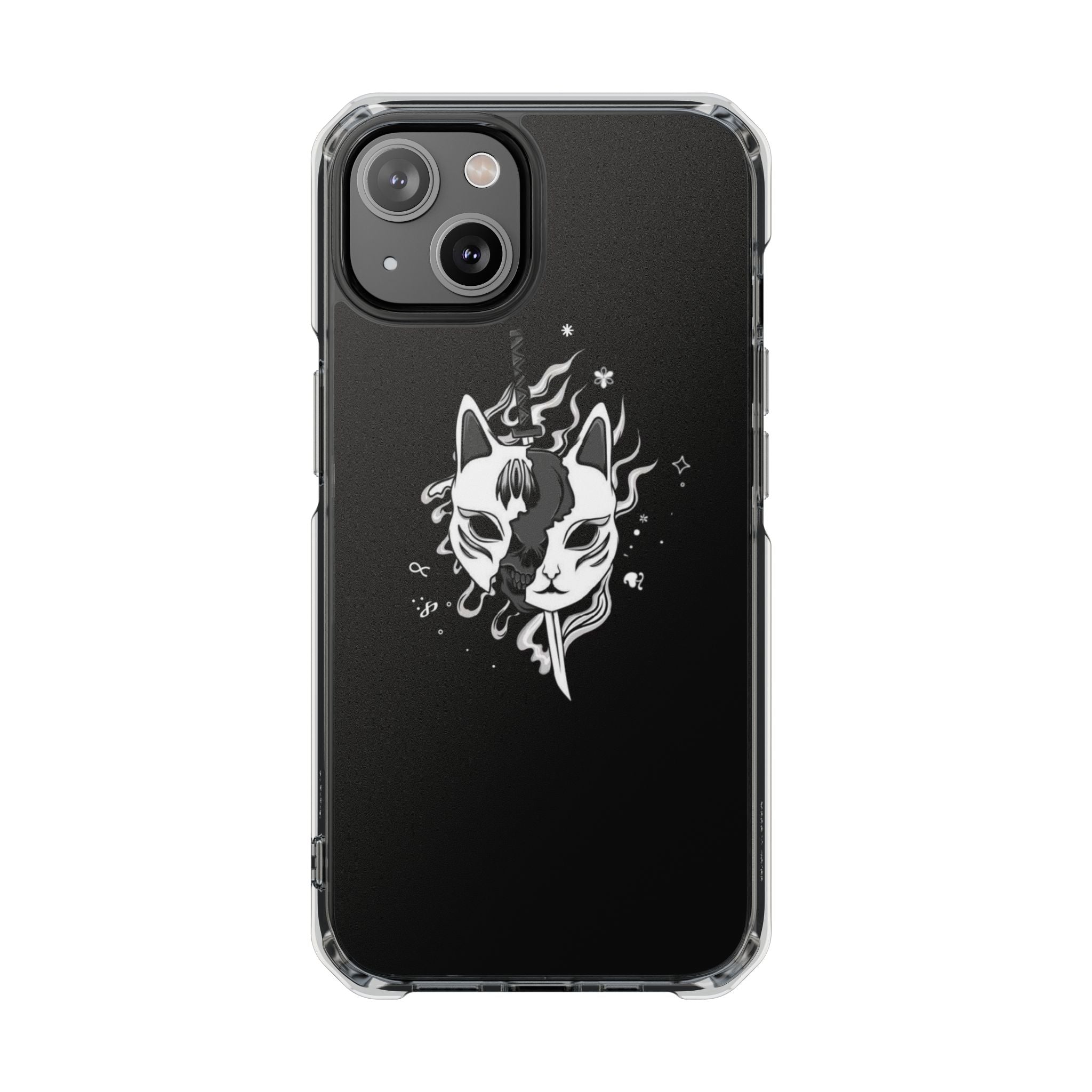Clear Magnetic Phone Case — Dual Fox Mask White Ink Design