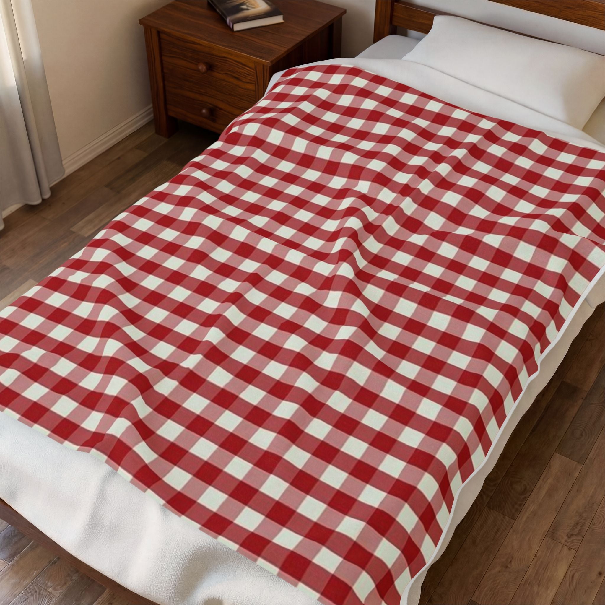 Velveteen Plush Blanket - Red Buffalo Check Throw | Cozy Farmhouse Plaid Throw Blanket