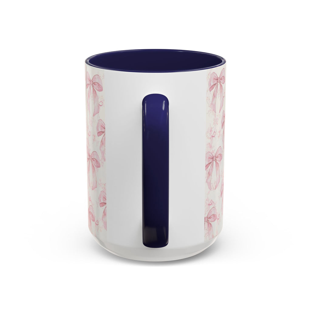 Pink Bow Pattern Accent Coffee Mug — Feminine Floral Ribbon Design, 11/15 oz