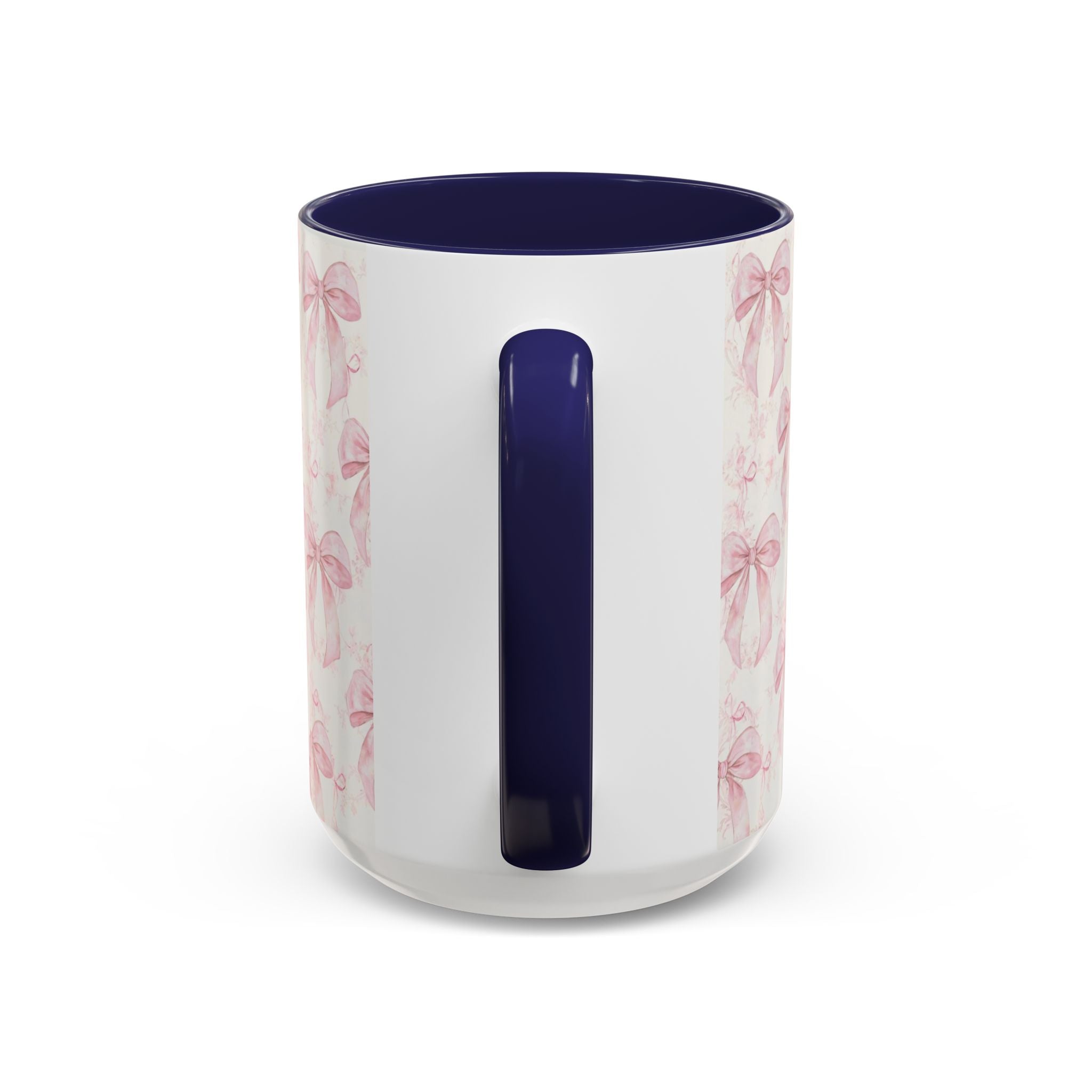 Pink Bow Pattern Accent Coffee Mug — Feminine Floral Ribbon Design, 11/15 oz