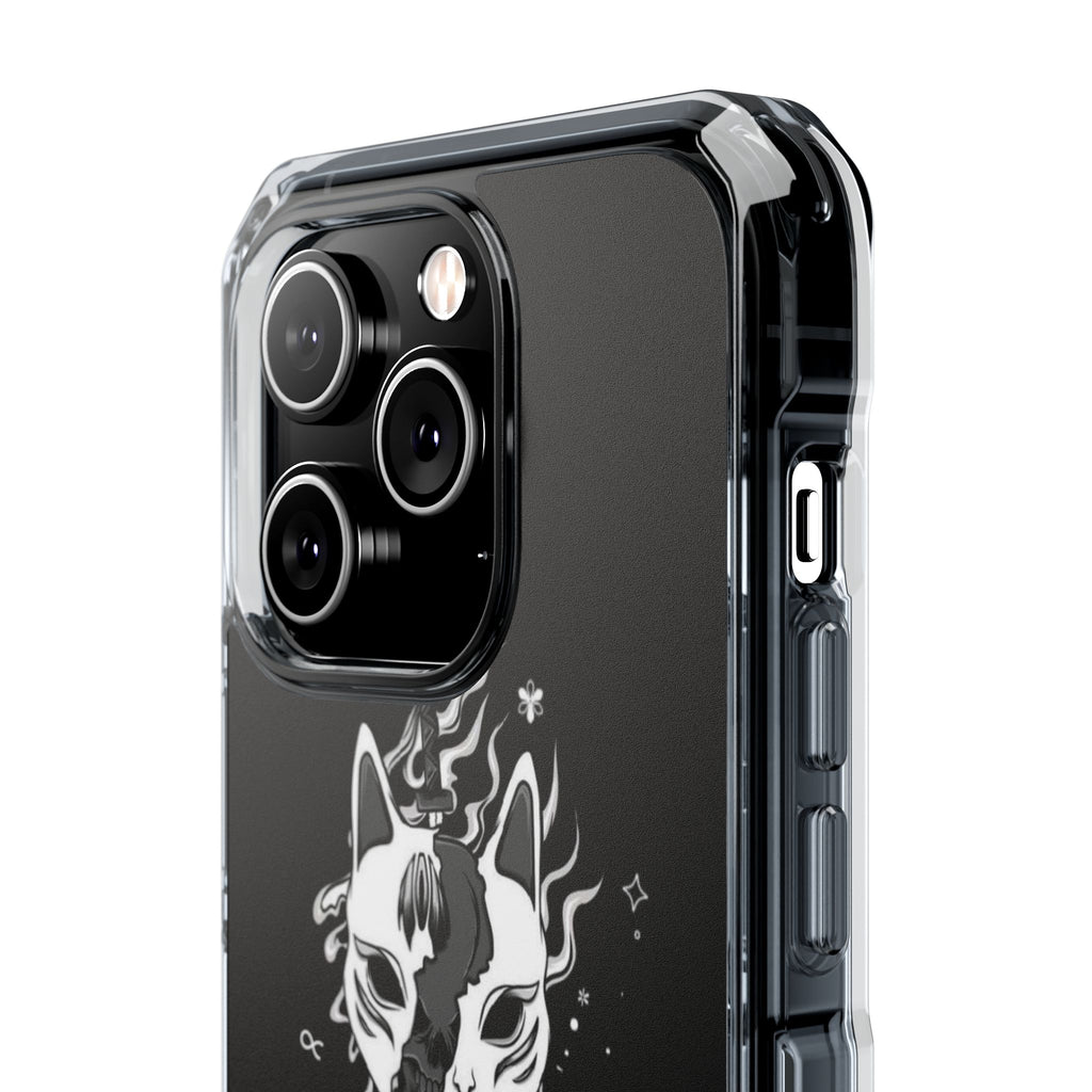 Clear Magnetic Phone Case — Dual Fox Mask White Ink Design
