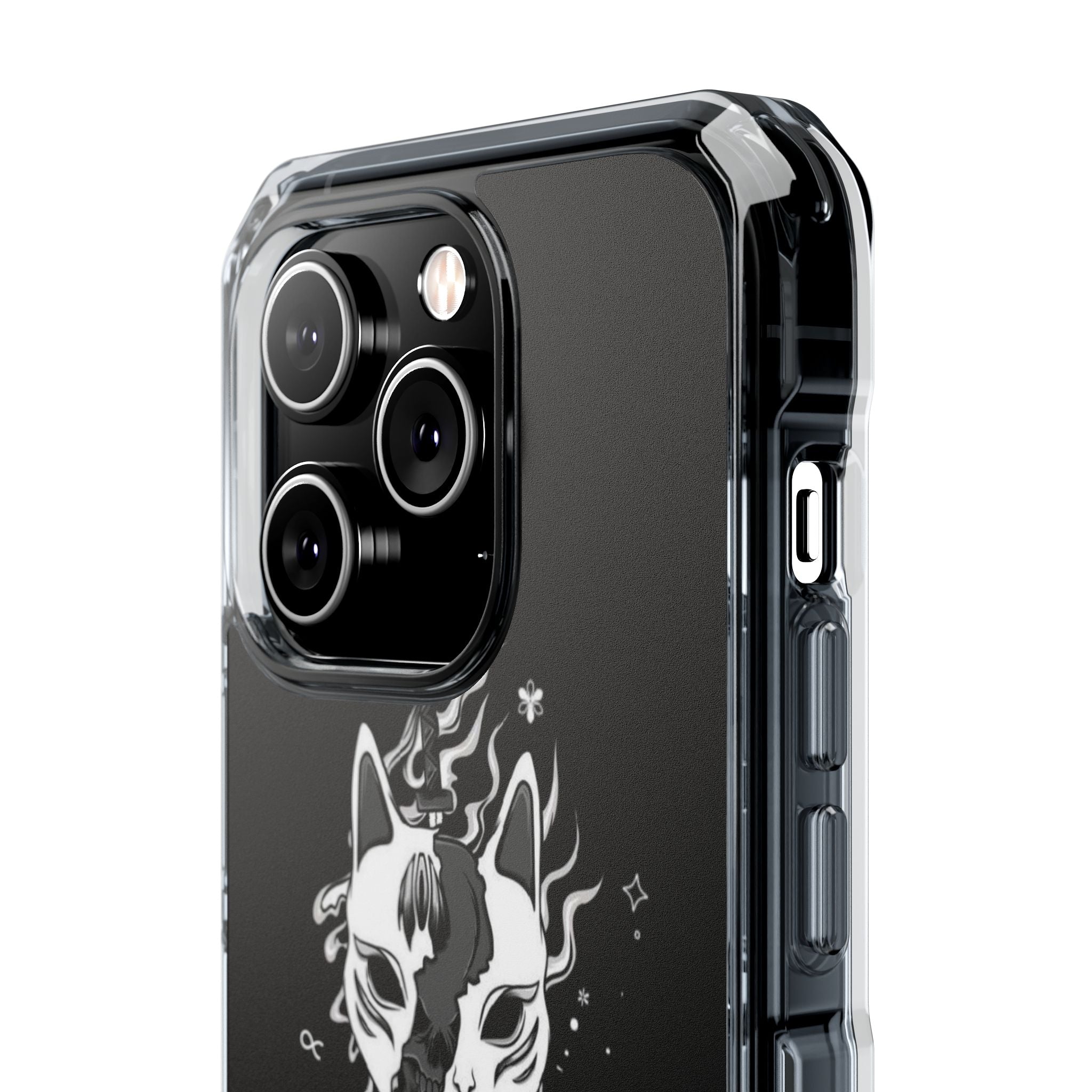 Clear Magnetic Phone Case — Dual Fox Mask White Ink Design