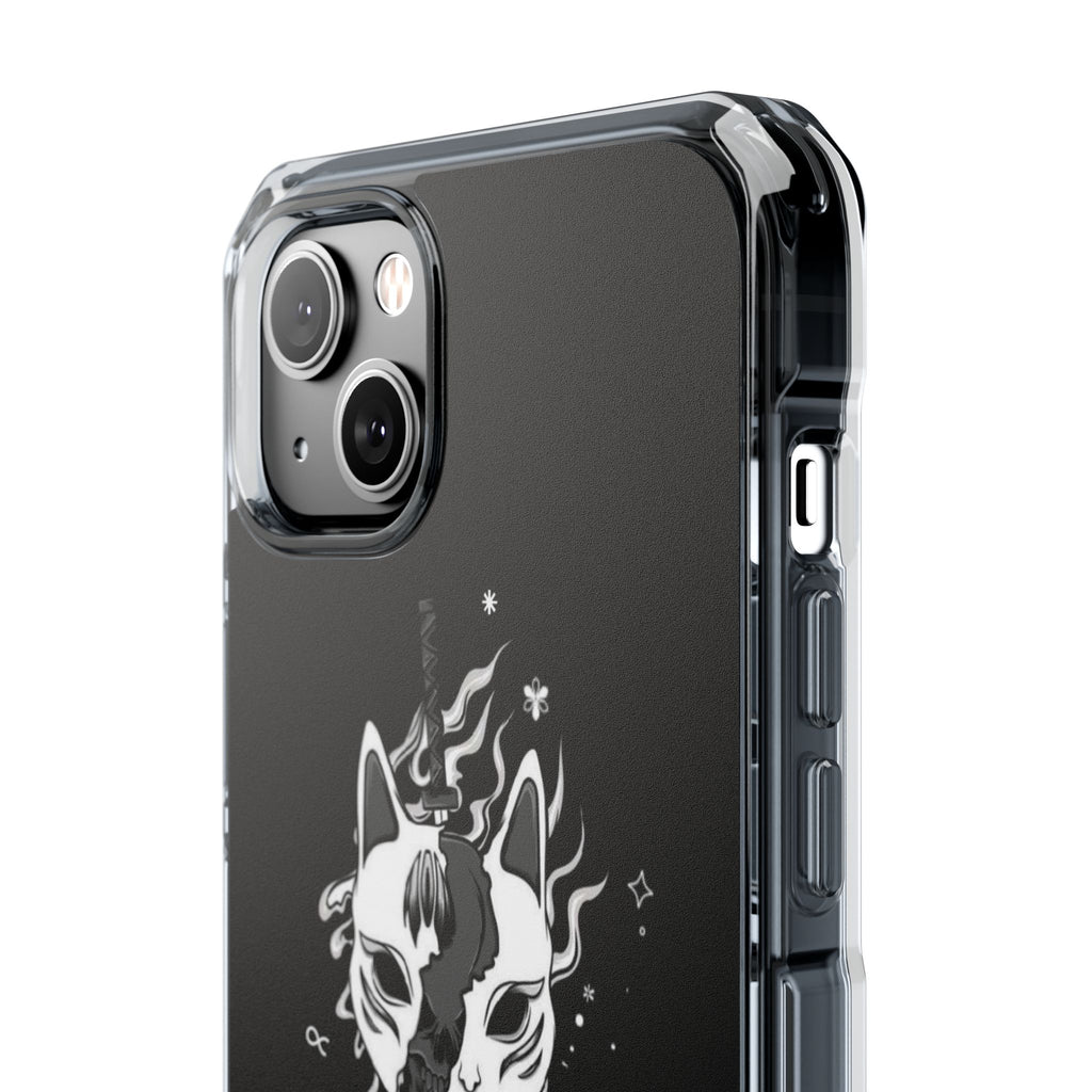 Clear Magnetic Phone Case — Dual Fox Mask White Ink Design