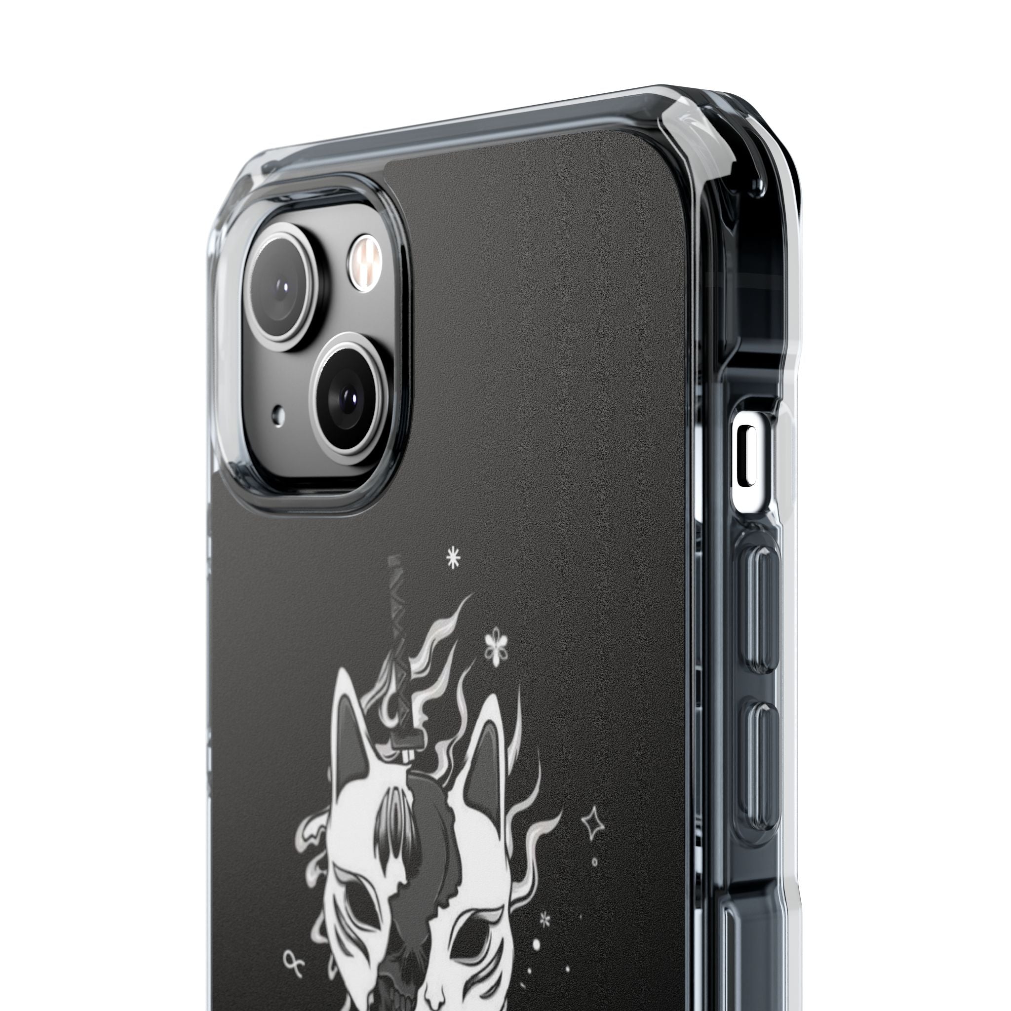 Clear Magnetic Phone Case — Dual Fox Mask White Ink Design