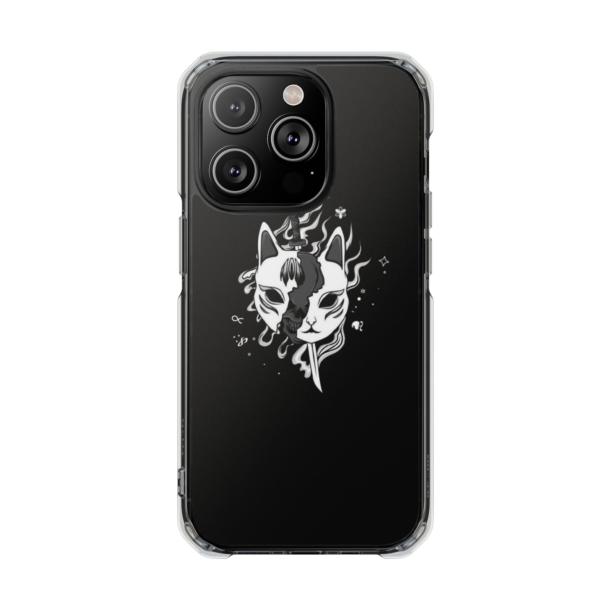 Clear Magnetic Phone Case — Dual Fox Mask White Ink Design