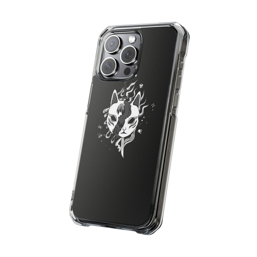 Clear Magnetic Phone Case — Dual Fox Mask White Ink Design
