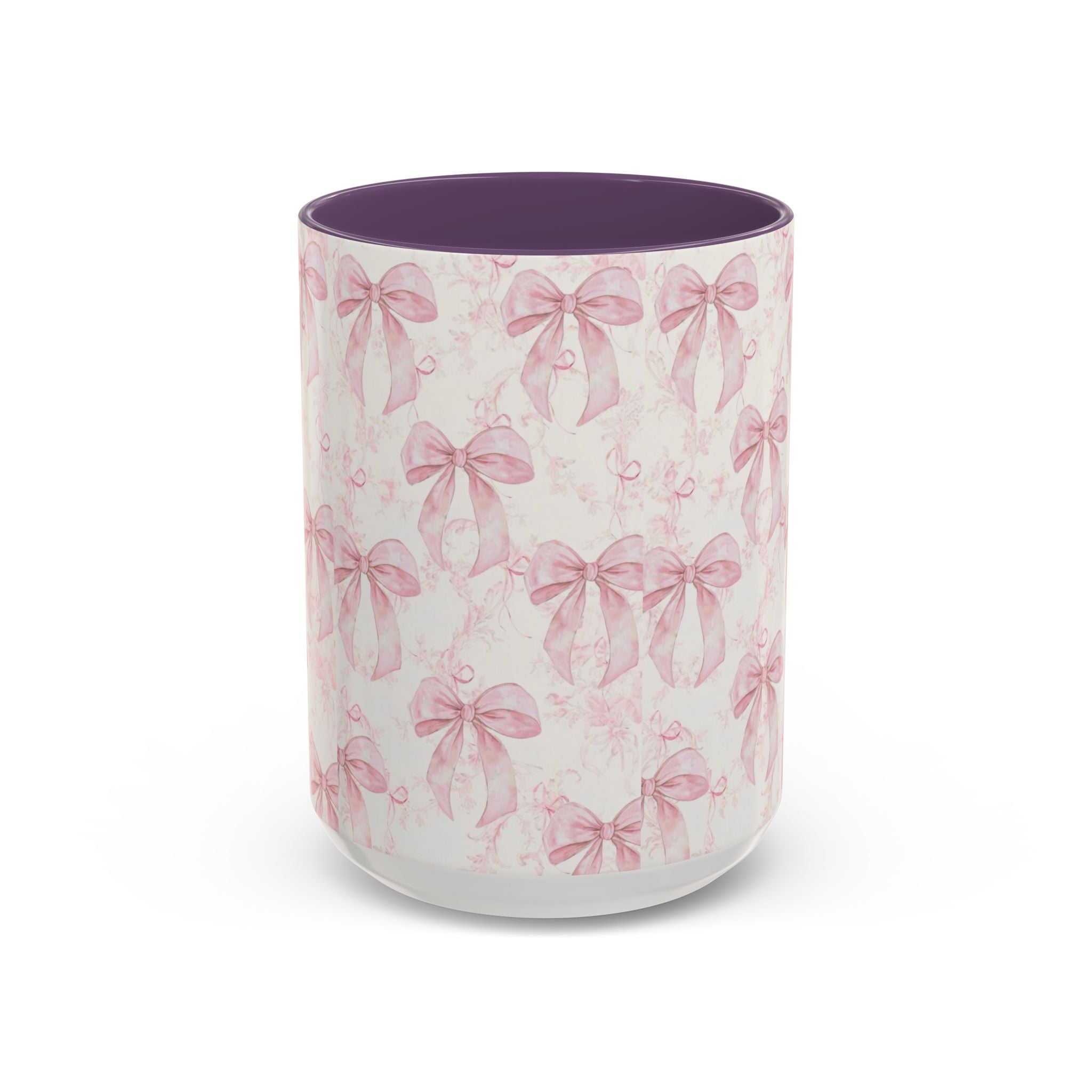 Pink Bow Pattern Accent Coffee Mug — Feminine Floral Ribbon Design, 11/15 oz