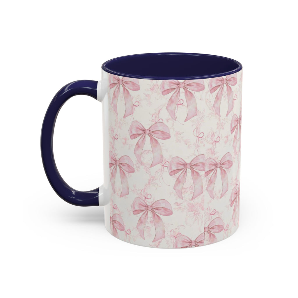 Pink Bow Pattern Accent Coffee Mug — Feminine Floral Ribbon Design, 11/15 oz