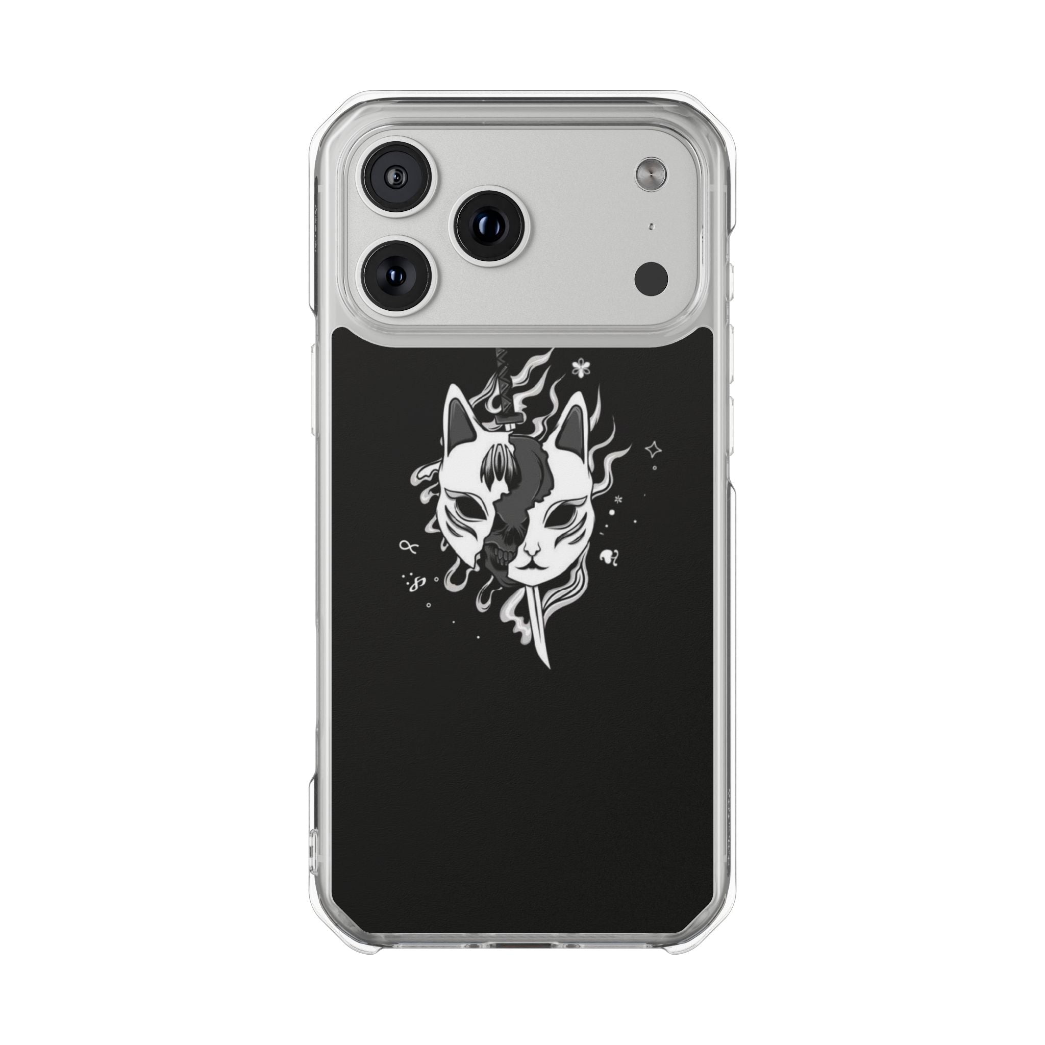 Clear Magnetic Phone Case — Dual Fox Mask White Ink Design