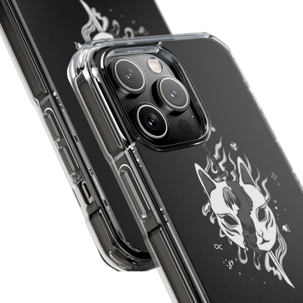Clear Magnetic Phone Case — Dual Fox Mask White Ink Design