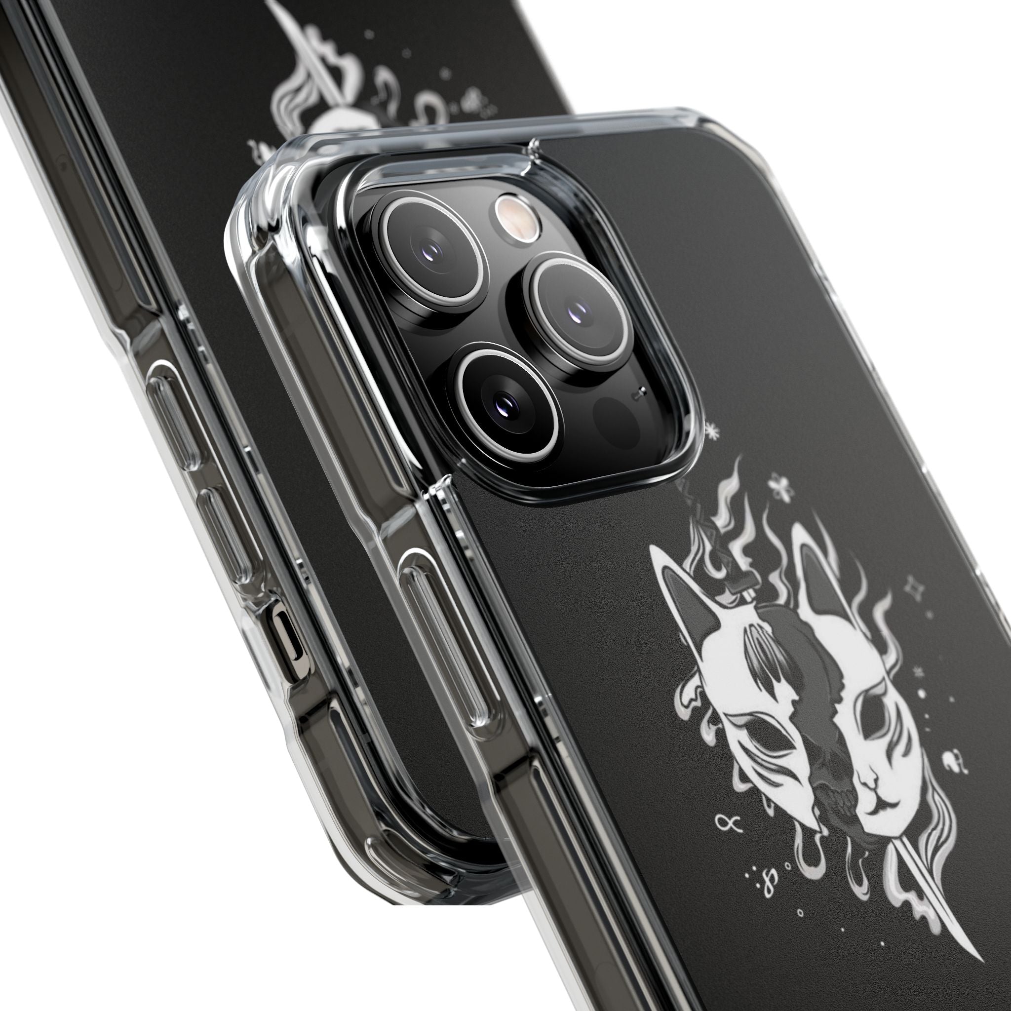 Clear Magnetic Phone Case — Dual Fox Mask White Ink Design