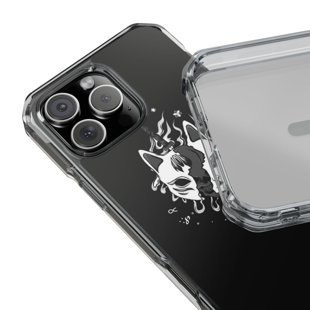 Clear Magnetic Phone Case — Dual Fox Mask White Ink Design