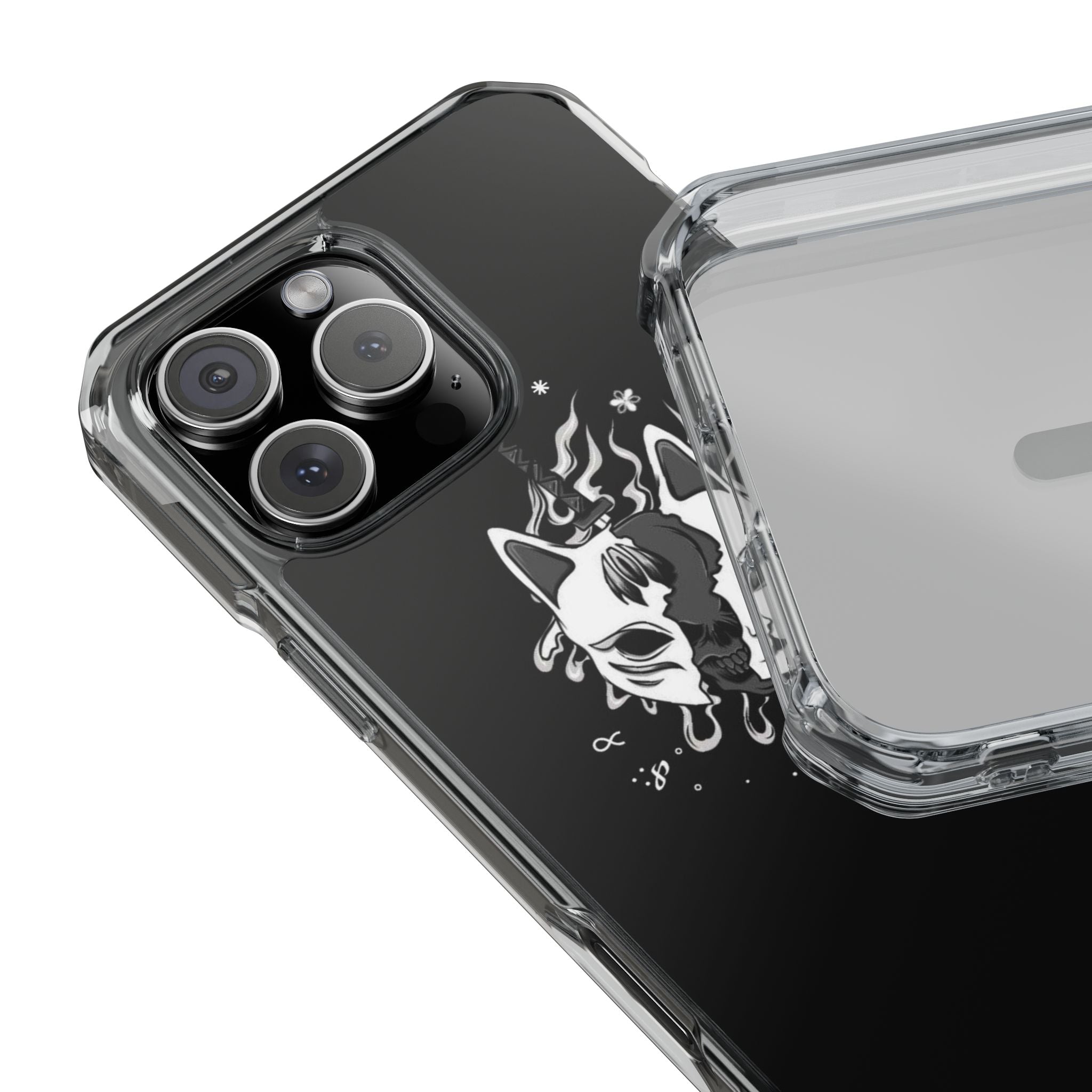 Clear Magnetic Phone Case — Dual Fox Mask White Ink Design