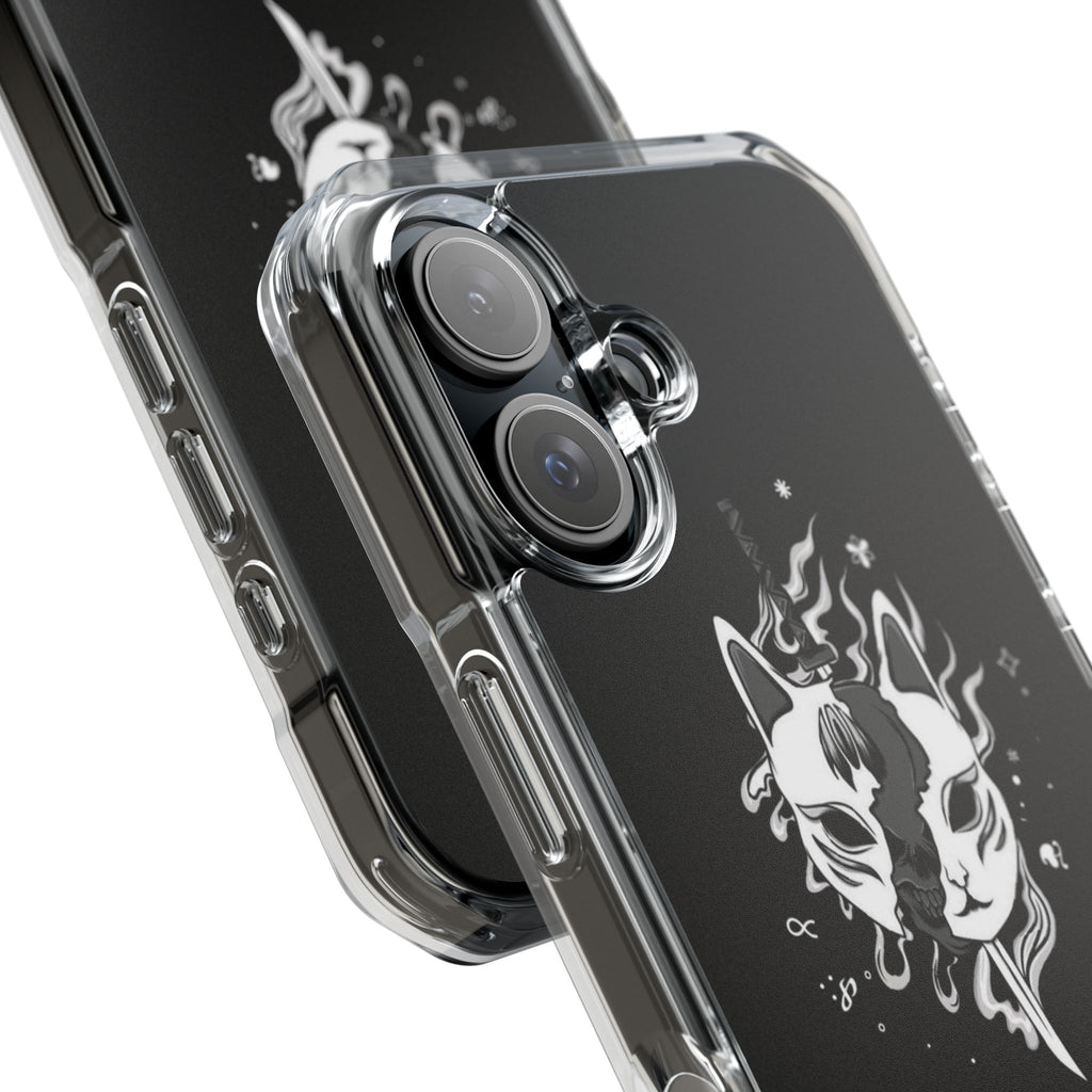 Clear Magnetic Phone Case — Dual Fox Mask White Ink Design