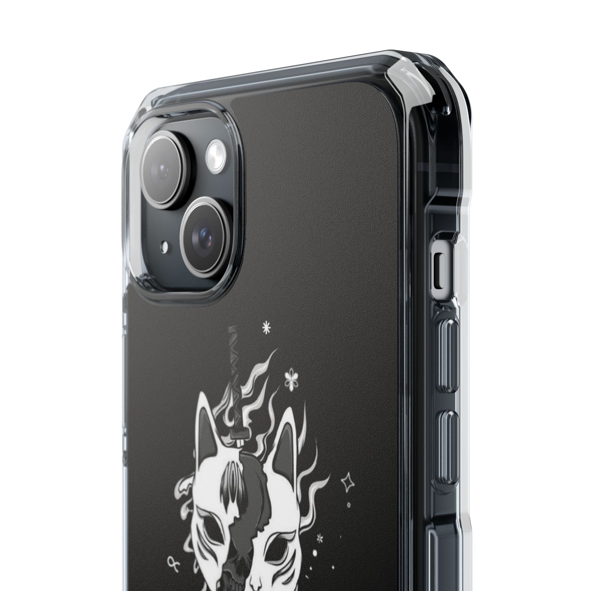 Clear Magnetic Phone Case — Dual Fox Mask White Ink Design