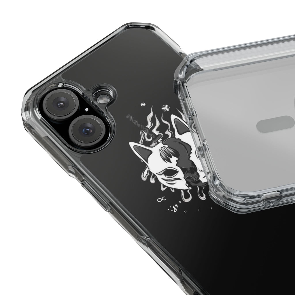 Clear Magnetic Phone Case — Dual Fox Mask White Ink Design