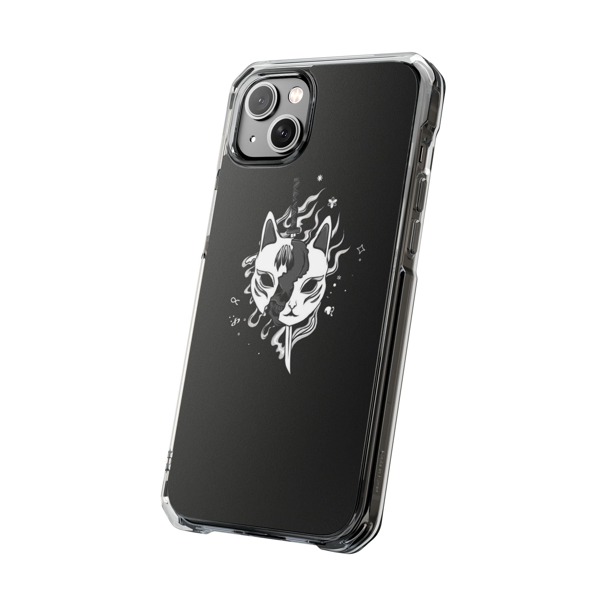 Clear Magnetic Phone Case — Dual Fox Mask White Ink Design
