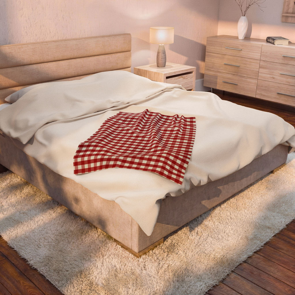 Velveteen Plush Blanket - Red Buffalo Check Throw | Cozy Farmhouse Plaid Throw Blanket
